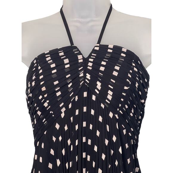 Ann Taylor Sz 2 Strapless Pleated Polka Dot Sun Dress Black White Halter Summer - Picture 4 of 10